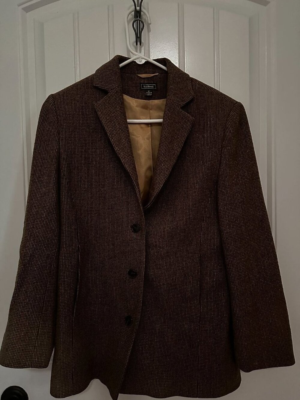 L.L. Bean Women's Brown Houndstooth Tweed Wool Blazer, Petite 8